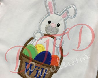 Boy or girl Bunny with basket if eggs Applique Shirt