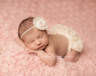 Ivory Lace Bloomer and headband set, newborn photo prop, diaper cover, baby bloomer, photography prop