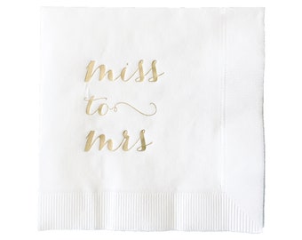 Miss to Mrs Bridal Shower Napkins, Set of 25 | miss to mrs napkins, bride to be, gold bridal shower napkins, gold and white bridal shower