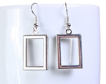 Silver rectangle dangle earrings (657)