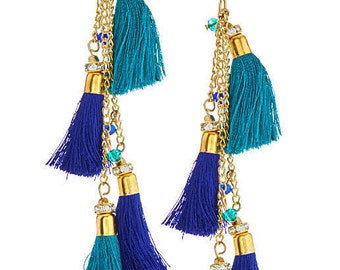 CLEARANCE SALE Turquoise Blue Tassel earrings,fringe earrings-Boho earrings-Bohemian Gypsy jewelry-Coachella earrings by Taneesi