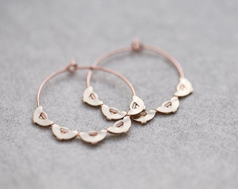 Boho Hoop Earrings Rose Gold Brass Scalloped Edge Hoops Modern Jewelry Bohemian style