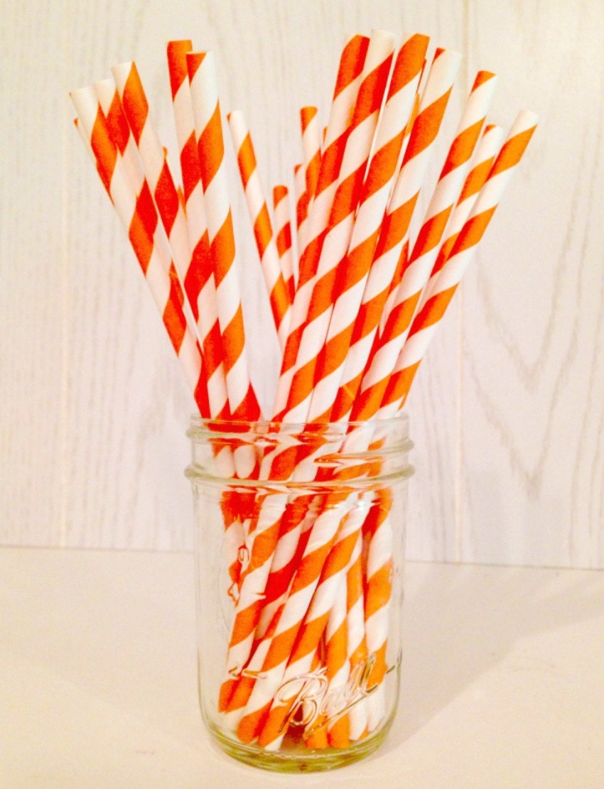 Orange Striped Paper Straws Party Straws Paper Straws