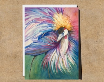 Crowned Crane 5X7 Fine Art Watercolor Greeting Card