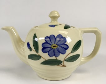 Shawnee Pottery Blue Flower Teapot Vintage 1940s