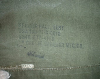 US Army shelter half "pup tent" LaCrosse Garment Mfg. 1971