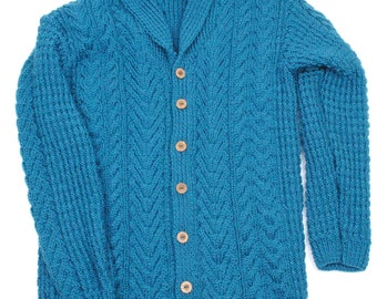 Male Soft Aran Shawl Collar Cardigan - Teal