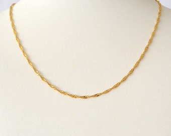 Singapore Twist Chain 1.5 mm 24k Gold Plated Durable Minimalist Womens Chains Size 15 - 23 Inches - CLEARANCE ITEM!
