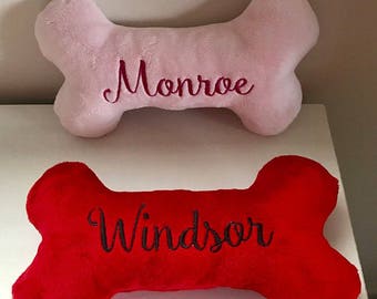 Dog Bone - Embroidered Bone - Double Squeaker Dog Toys - Personalized with Name and Birthdate or Gotcha Date - 6" , 10" or 12"
