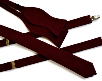 Bow ties for men and suspenders,suspenders for men wine cotton,wine color bow ties,cotton suspenders and bow ties