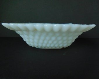 Hobnail Milk Glass Square Bowl made by Anchor Hocking/Diamond Pattern