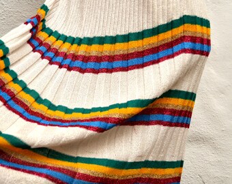 Parisian DESIGNER Karline Kervin Vintage PLEATED KNIT Striped Skirt