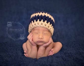 Newborn sized striped beanie
