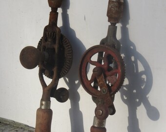 Pair of Vintage Hand Drills Salvaged Barn Treasures Man Cave Decor