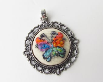 Jewelry Butterfly. Butterfly Pendant. Butterfly Jewelry. Embroidered Pendant. Vintage style Butterfly. Butterfly Lover Gift Handmade Jewelry