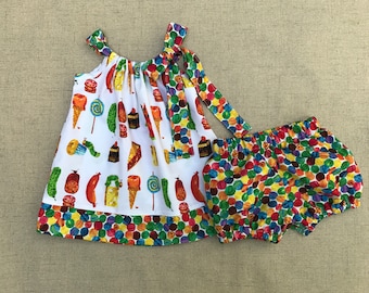 The Very Hungry Caterpillar Dress and bloomers, Caterpillar Birthday Dress