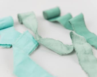 Green Linen Hand Dyed Ribbons - Bouquet Ribbons - Styling Ribbons - Packaging Ribbons