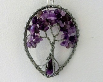 Amethyst necklace, Wire Tree of Life Bonsai Pendant, Twisted Jewelry
