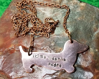 I Love My Weenie - Personalized Hand-Stamped Copper Dachshund Weenie Dog, Doxie, Dachsie, Wiener dog NECKLACE
