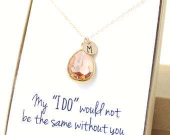 Bridesmaid Gift (Peach Champagne / Gold Teardrop Necklace NB1)