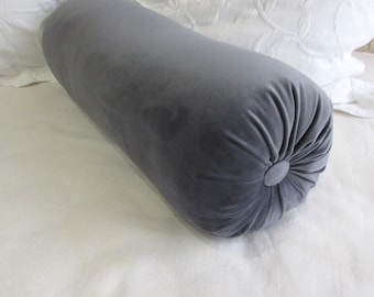 STEEL GRAY VELVET decorative Bolster Pillow 7-8x22