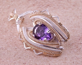 Amethyst Wire Wrapped Gold Pendant - Amethyst Necklace - Amethsyt Wire Wrap - Wire Wrapped Amethyst - Amethyst pear cut - Heady Wire Wrap