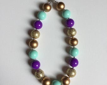 Princess Jasmine Necklace - Jasmine Chunky Necklace - Little Girl Bubblegum Bead Jewelry Disney Costume Bracelet for Children Adults Alladin