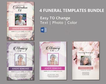 Funeral Program Template , 4 funeral bundle | memorial program template | Editable With Microsoft Word | Instant Download - EF125