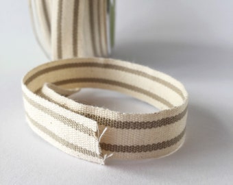 French Stripe Cotton Ribbon Neutral Stripe 5/8" Natural Cotton Twill Tape 5 Yards
