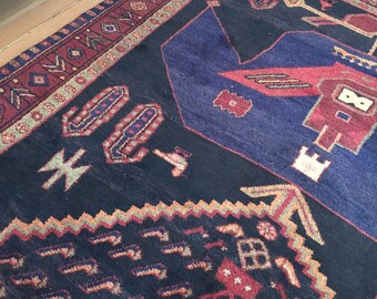 Rhett / / Antique Vintage persan tapis Heriz 9'x 4'3 ", fait à la main tas épais Bohème chemin tapis