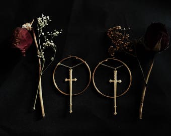 Suit of Swords Gold Hoop Earrings