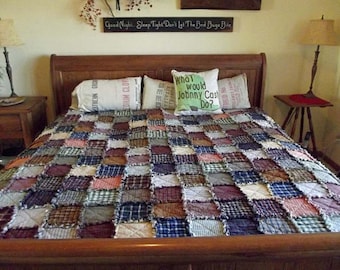 Custom Full Size Patchwork Rag Quilt, Made to Order, Handmade Quilt, Homemade Quilt, Primitive Quilt, Farmhouse Quilt, Vintage Bed Size