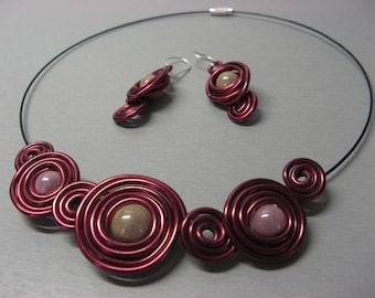 Fancy "Galaxy" Burgundy and light pink bib necklace