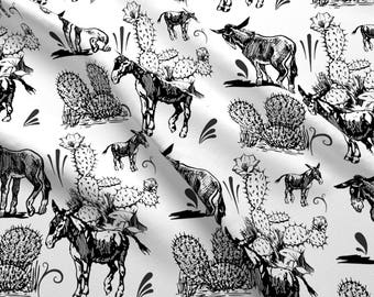 Black + White Burro Fabric - Donkeys By Bluevelvet - Southwestern Donkey Cotton Fabric By The Yard With Spoonflower