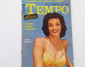 Vintage 1955 Tempo & Quick Magazine "Digest" Size Jane Russell Marilyn Monroe Fashion News Entertainment