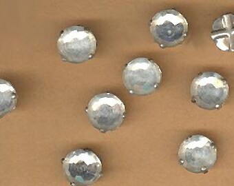 vintage rose montees TWELVE czech 10mm haskell era embellishment sew ons, prong set faceted crystals, antique SEW ON rhinestone beads
