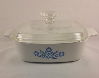 Casserole Dish with Lid, 1 Quart Corning Ware Cornflower Blue, White Blue Vintage 1980's Corning Ware