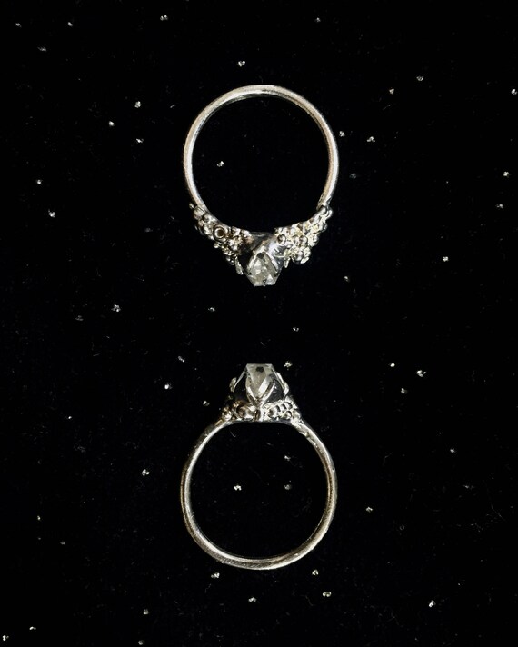 Dainty Herkimer Diamond Silver Ring Tibetan Quartz Stone Solitaire set in High Polish Solid Sterling Silver 925 with Constellation Clusters