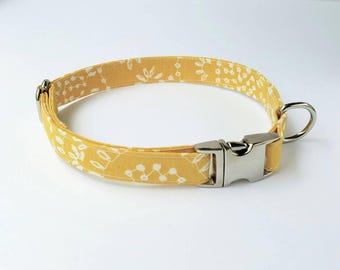 Girl Dog Collar, Yellow Dog Collar, Collar and Leash, Matching Leash, Upcycled, Pretty, Collar and Leash Set, Pet Collar, Metal Buckle