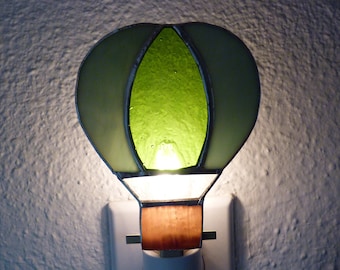 Stained Glass Night Light, Green Hot Air Balloon, Wall Plug in, Birthday Gifts For Him Her Bathroom Kitchen Bedroom Home Decor U L Certified