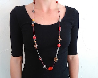 Necklace Orange Brown coconut wood beads
