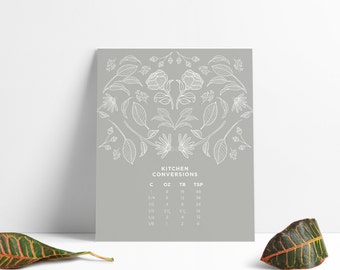 Kitchen Conversions Chart, Kitchen Print, Kitchen Art