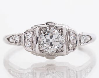 Antique Engagement Ring - Antique Art Deco Platinum Diamond Engagement Ring