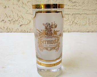 Mid Century Barware - One Culver Souvenir Shot Glass - Bermuda Souvenir Tall Shot Glass - 22k Gold -