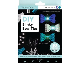 TechnoChic DIY Blinky Bow Ties Kit - Blues - Tech-Craft kit for STEAM, parties, formal events, DIY light-up bow ties are cool!