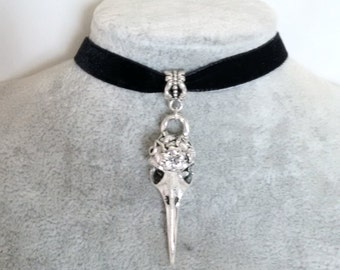 Necklace - Choker - Skull Necklace - Bird Skull Velvet Choker - Gothic Choker - Steampunk Choker - Rock Chick -