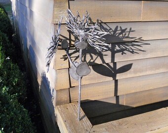 Flower Metal Sculpture Spoon Flower Yard Art Garden Art Found Objects Metal Flower Stake FOREVER FLOWER