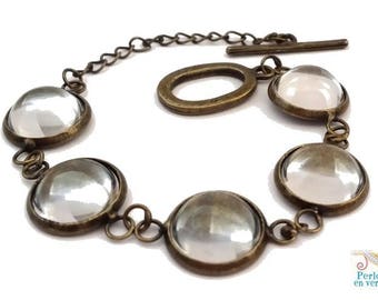 bronze 1 bracelet + 5 cabochons 12mm glass, Toggle clasp, (bra17)