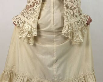 50s 60s 70s crochet bell sleeve maxi/ivory white crochet cotton dress