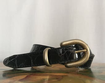 Black Belt Vintage Faux Patent Croc Women's Medium